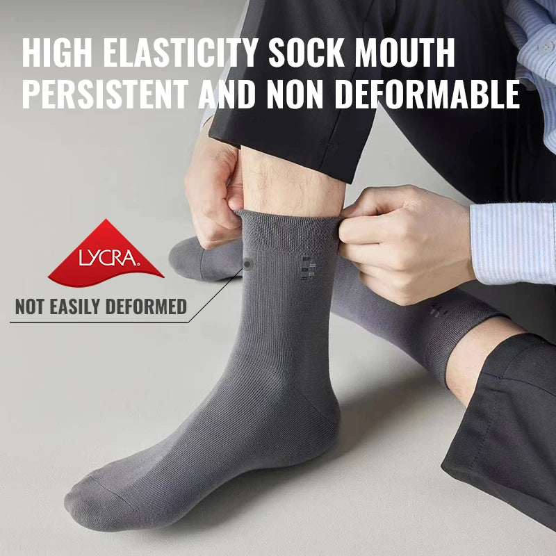 MiiOW 100% Pure Cotton Socks Men Business Dress Long Sock Black White Antibacterial Anti Odor Crew Socks Breathable Sport Sock