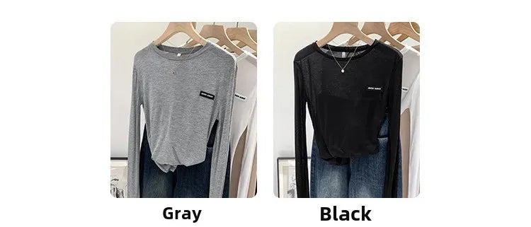Laceleather Women's Long Sleeve T-Shirt Light Thin Sun Protection Base Layer Shirt Early Autumn New Style Label Attached