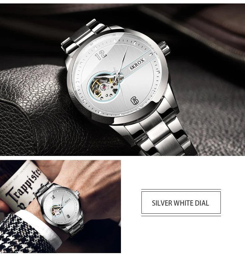 Original Genuine SKROX High-end Luxury Stainless Steel Skeleton Automatic Mens Watch Mechanical Waterproof Elegant Wrist Watches