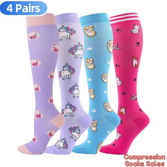 4 Pairs Compression Socks 20-30mmhg High Stockings Men Women Sports Socks For Marathon Cycling Varicose Veins Pregnancy Nursing
