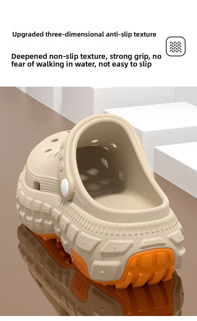 Thick soled perforated shoes for men, trendy summer outerwear, anti slip, wear-resistant, non smelly driving sandals for men