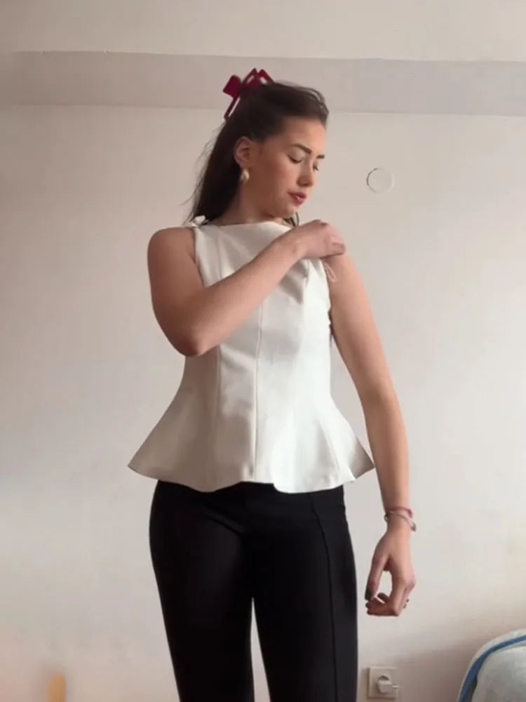 HH Female Summer Streetwear Style Sexy Top O-Neck Solid Sleeveless Bow Decorate Zipper Women's New Fashion Tops 2 Color