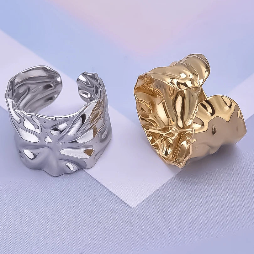 1/2/3pcs Mix Color Chunky Wide Ring Open Stainless Steel Rings For Women Men Accessories Irregular Surface Kpop Fashion Jewelry