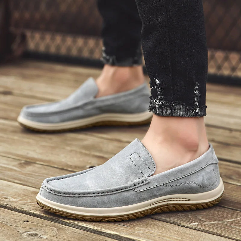 Men's Suede Casual Leather Shoes Fashionable Breathable Comfortable Driving Shoes Men Shoes