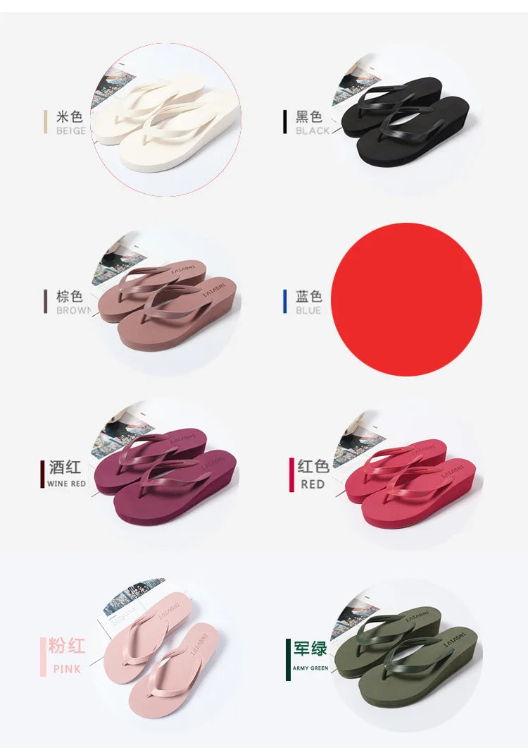 EOFK Women Flip Flops Wedges Casual Shinny Beach 3.5 Cm Height PVC Solid Summer Outside Slippers Soft Shoes