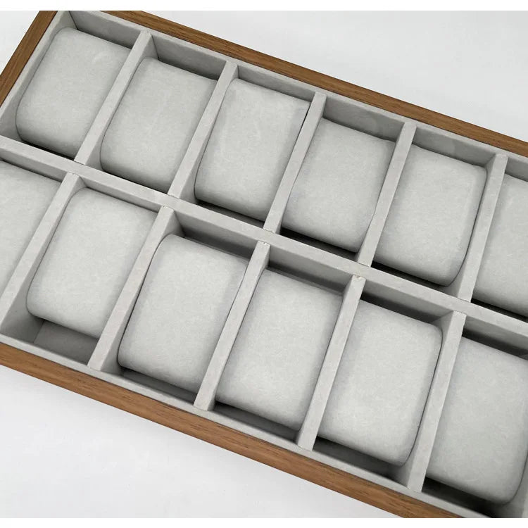12 Slots Walnut Grain Wood Watch Storage Display Box Wristwatch Organizer Display Tray Watches Holder with Pillows Gift Cases