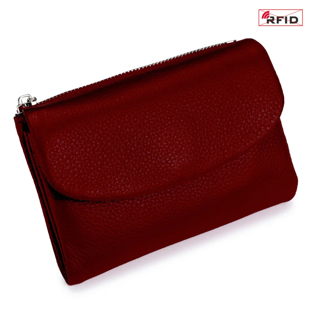 Short Genuine Leather Wallet Women RFID Card Holder Purse Ladies Mini Soft Real Cow Leather Clutch