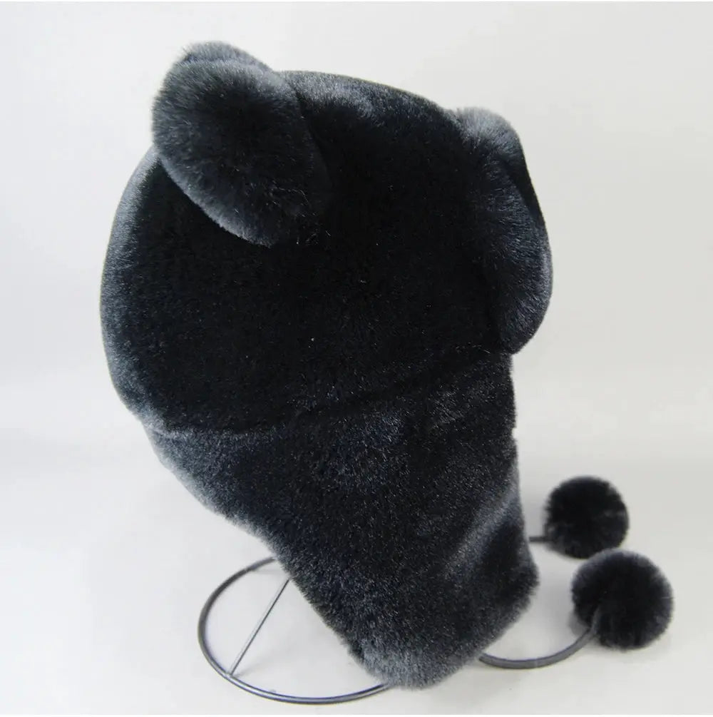2026  Winter False Rex Rabbit Fur Bomber Hat Ushanka Cap Trapper Russian Artificial Hats Unisex False Rex Rabbit Fur Cap BAZAARHUBO