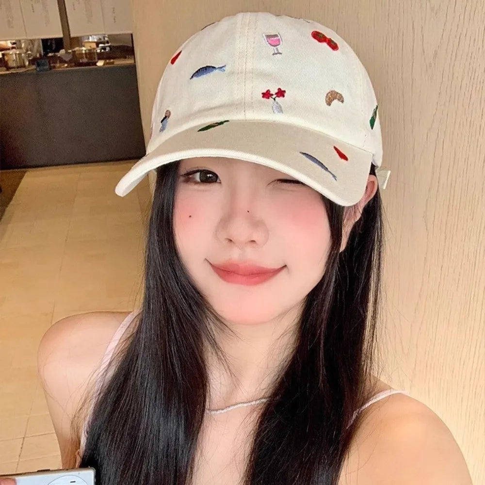 Retro Sweet Style Embroidered Baseball Cap Sunshade Breathable Sun Protection Cap Sunade Dubill Hat Women BAZAARHUBO
