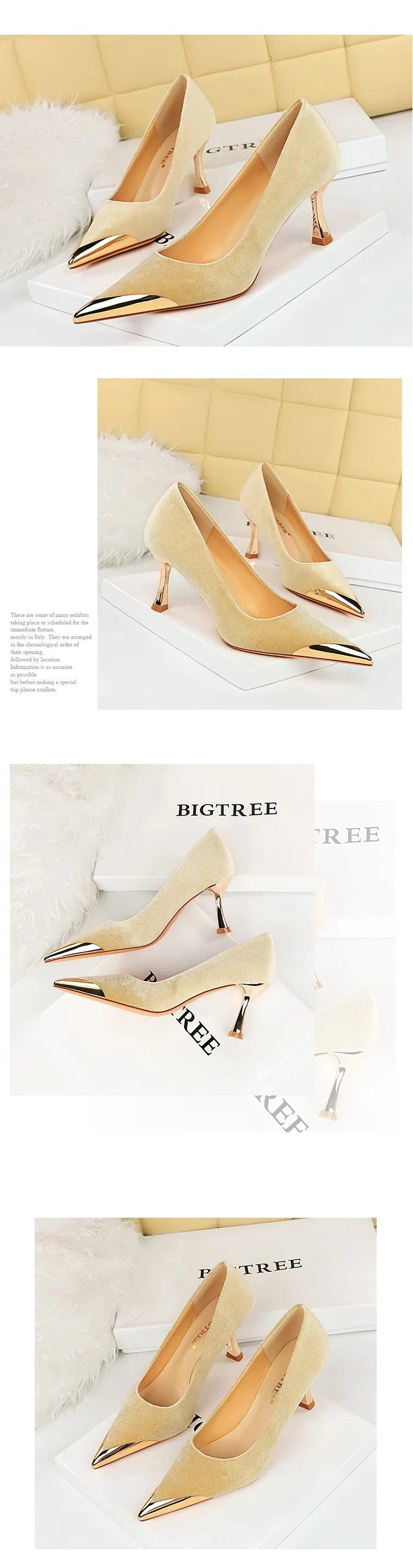 BIGTREE Fashion Sexy Nightclub Slim Wine Glass Pumps High Heel Velvet Shallow Mouth Metal Pointed Party Women's Shoes