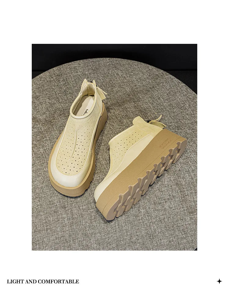 Fujin 6CM Suede Cow Genuine Leather Moccasins Women Platform Wedge Flats Women Shoes Ankle Booties Females ZIP Pumps Shoes