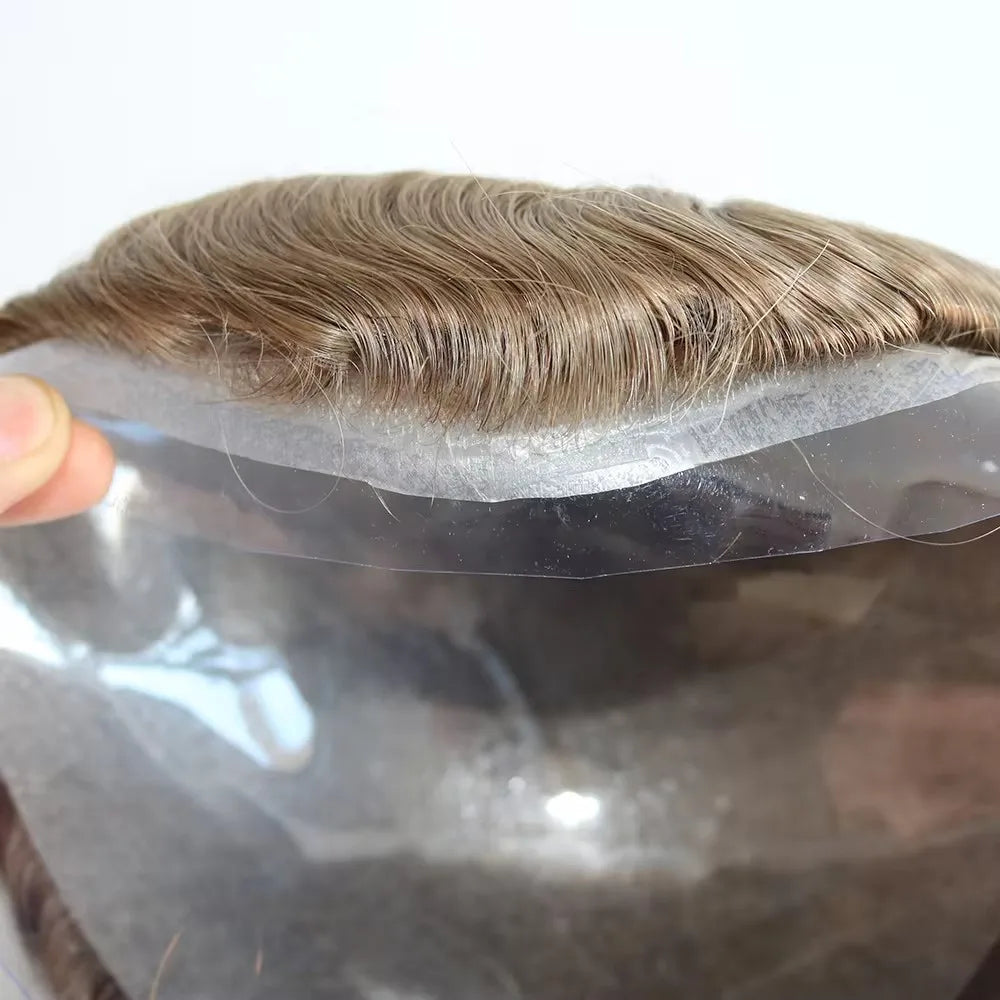 80%Density Natural Hairline 0.02mm Ultra Thin Skin Invisible Mens Toupee Brown Blonde Grey Human Hair Capillary Prosthesi System