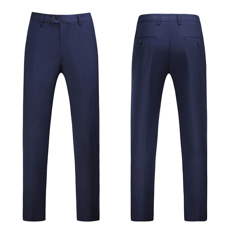 British Style Solid High Waist Trousers Men Formal Trousers High Quality Slim Fit Business Casual Suit Pants Groom Wedding Dress