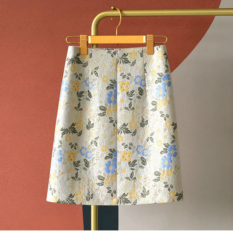 Autumn 2023 High Waist A-line Skirts Light Mature One Step Skirt Ladies Medium Length Retro Wrapped Hip Skirt Jacquard Skirt