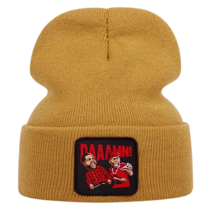DAAAMN cartoon embroidered knitted hat for autumn and winter outdoor sports events Warm woolen hat hip-hop BAZAARHUBO