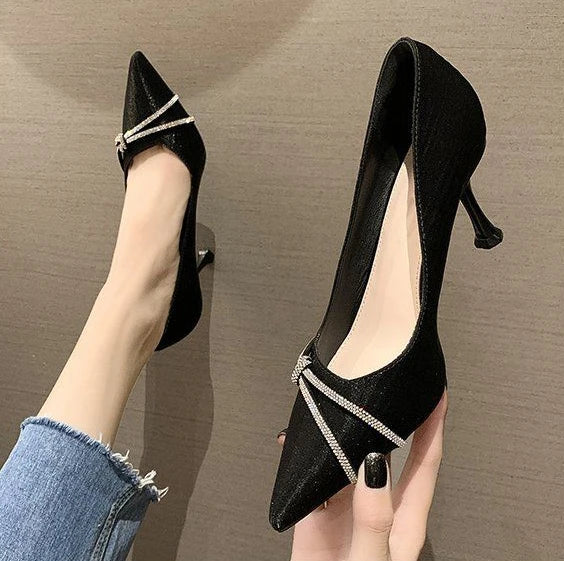 Ladies Pumps Black Rhinestone Diamond Wedding Bride Shoe with Heel Women's Shoes Crystals Elegant Dress A Lastest Wholesale Chic
