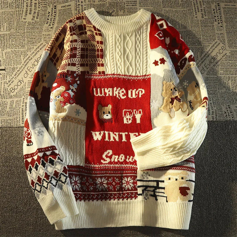 American Cute Twist Christmas Long Sleeve Sweater For Men And Women Y2K Street Autumn And Winter Fashion Loose Pullover Sweater