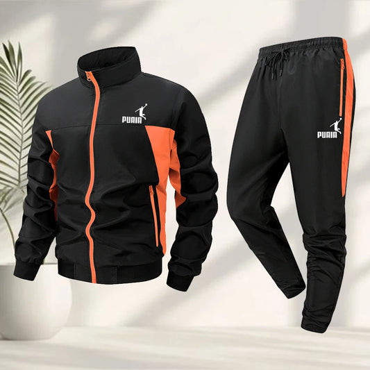 Men's Casual Sportswear Set Printed Zipper Jacket With Long Pants Summer Fitness Cycling Outdoor Daily Commute Suit
