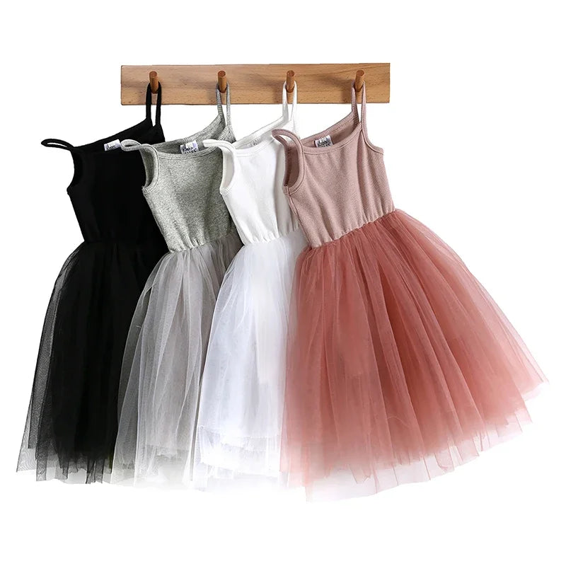 Fashion Cute Girls Casual Dresses Solid Color Sleeveless Suspenders Girls Dress Summer Kids Dresses for Girls 1-8 Years