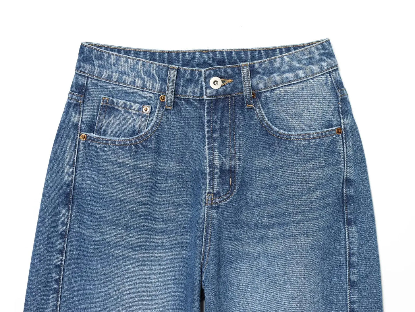 HH Women Fashion Baggy Straight Jeans Casual Loose Mid Waist Denim Pants Autumn Female High Street Chic Trousers Jeans
