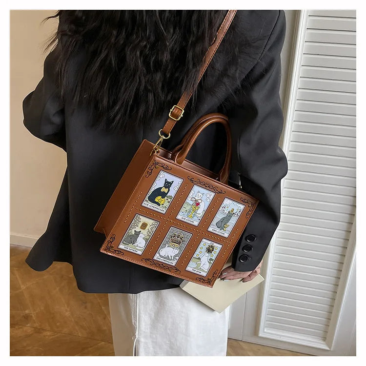Vintage and Luxury Designer Bag Popular Fashionable Tote Bag Large Capacity with Delicate Embroidery Cat Printing Bag for Women