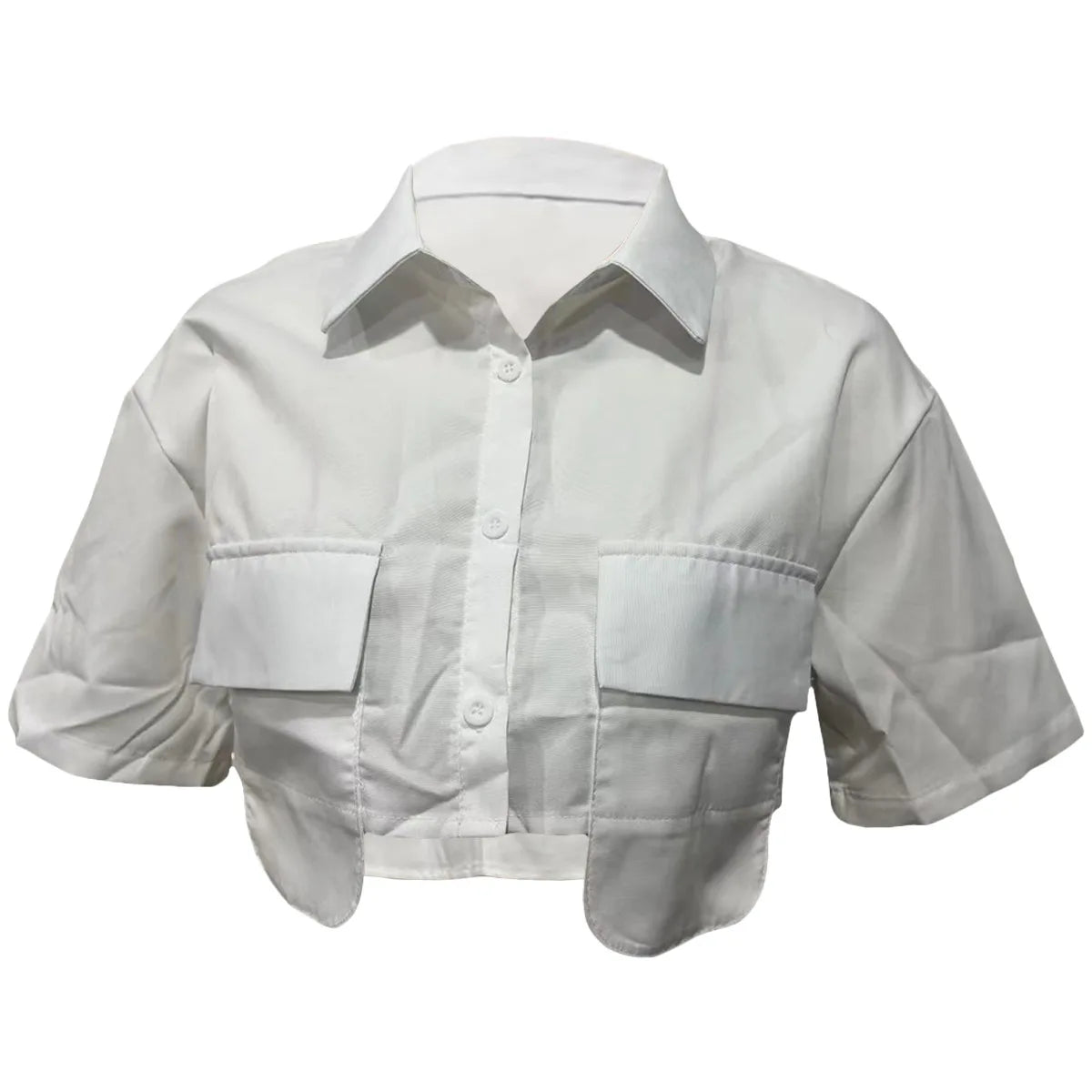 CM.YAYA Summer Street Women Shirts Fashion Single Breasted Pocket Front Irregular Short Sleeve Mini Blouse Holiday Shirt Tops