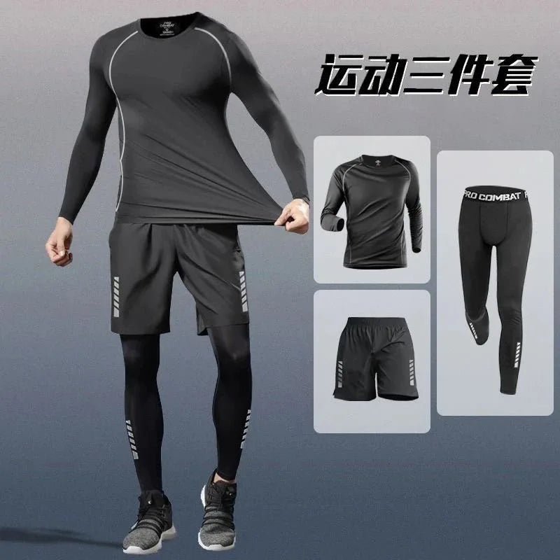 Training Jogging Tracksuits Running Outdoor Compression Suits Set 3PC Workout Tights Men Sports Suit Gym Sportswear Clothes