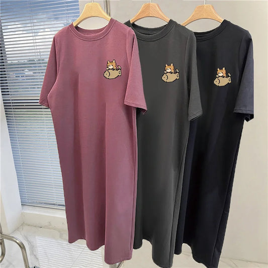 Casual Dresses, Summer Loose Large Size New Short-sleeved T-shirt Skirts for Women, Summer Fashion Style Long Skirts
