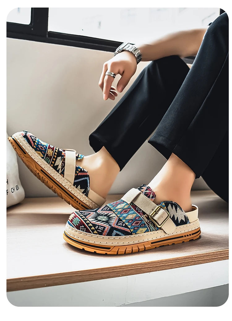 Men's Wide-Toe Round-Toe Sandals Casual Shoes for Spring and Summer, Versatile Commuter Slippers, One-Step Lazy Trendy Footwear