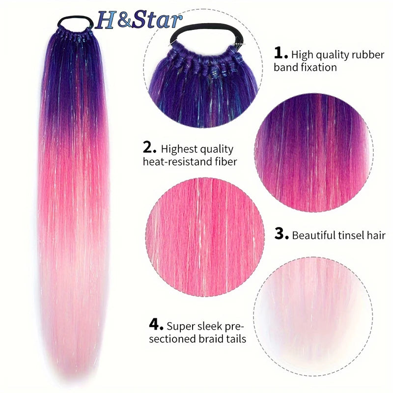 H&STAR  24Inch Synthetic Hair Ponytail Hair Extensions  Hair Shiny Hair Ponytail Extension For Braiding Hair On Hair Tie Loose