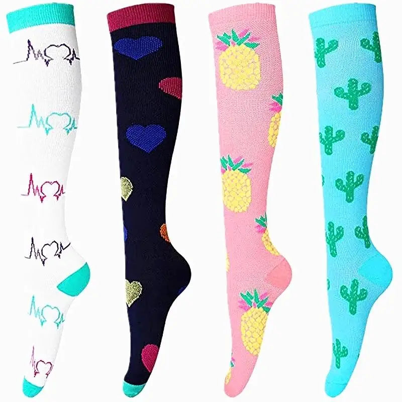 4 Pairs Compression Socks 20-30mmhg High Stockings Men Women Sports Socks For Marathon Cycling Varicose Veins Pregnancy Nursing