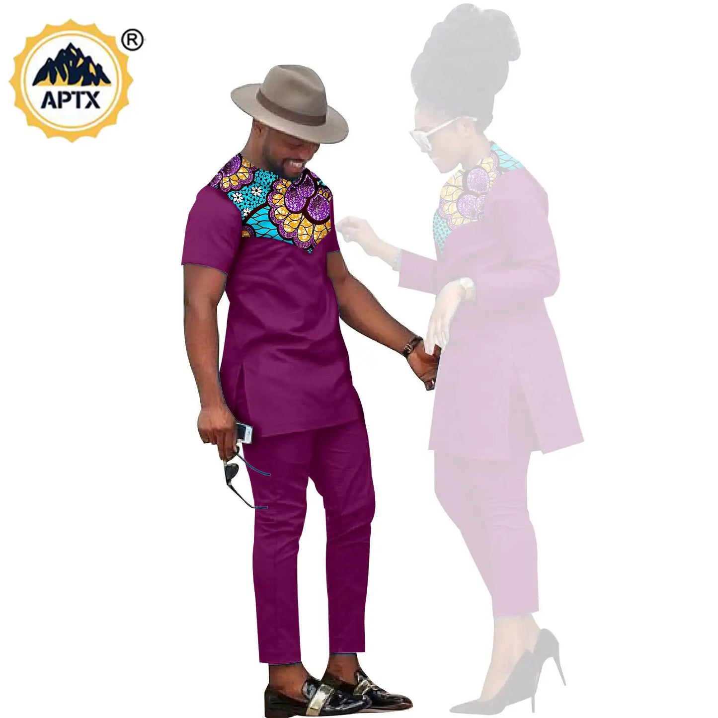 African Men Suits Bazin Riche African Couple Clothes Women Sets Matching Men Outfits Kaftan Patchwork Top and Pant Sets S20C001