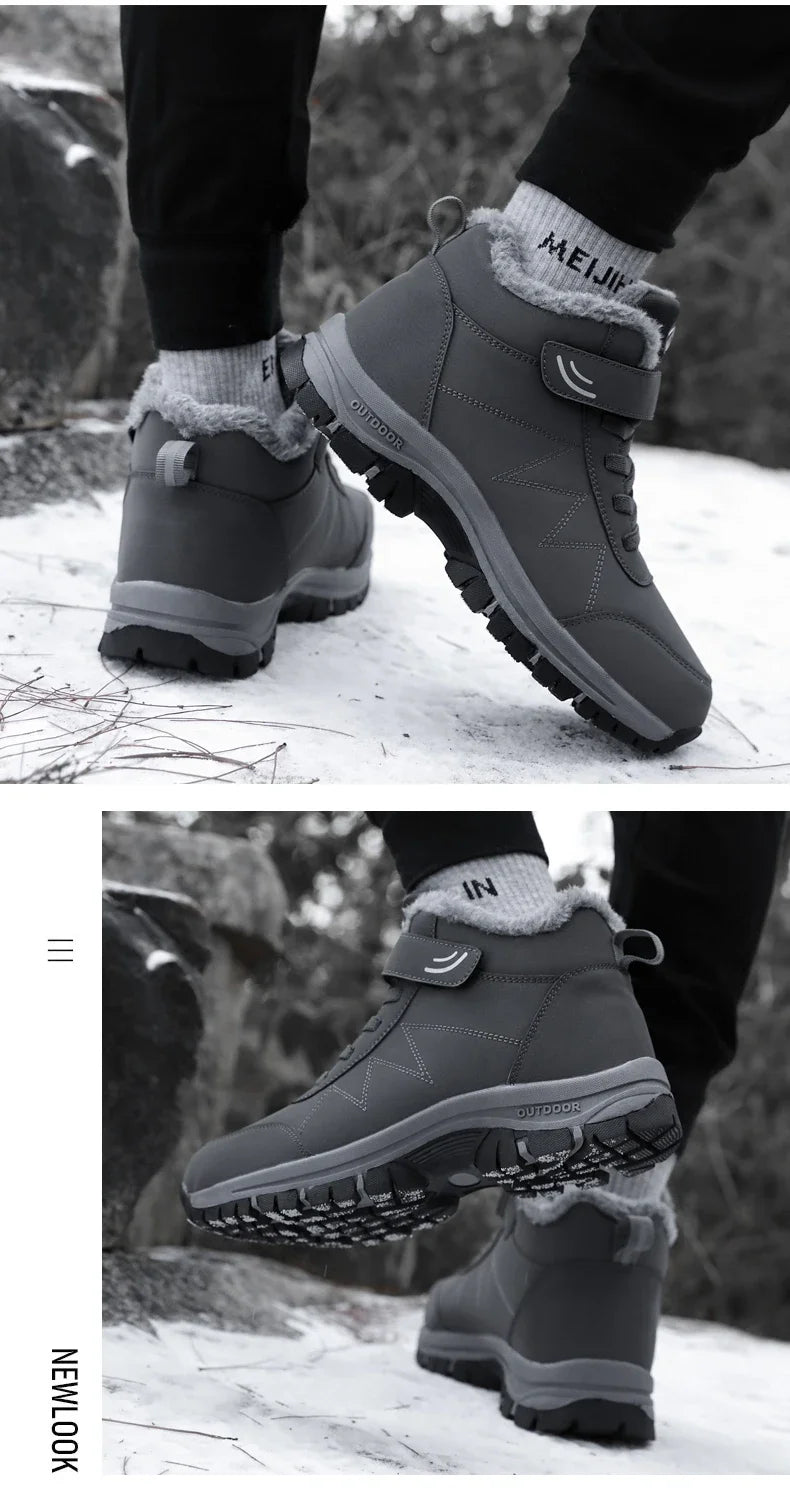 Men Waterproof Outdoor Boots Winter Warm Popular Footwear Male Suede Casual Snow Plush Warm Shoes Leather Walking Shoes 35-46