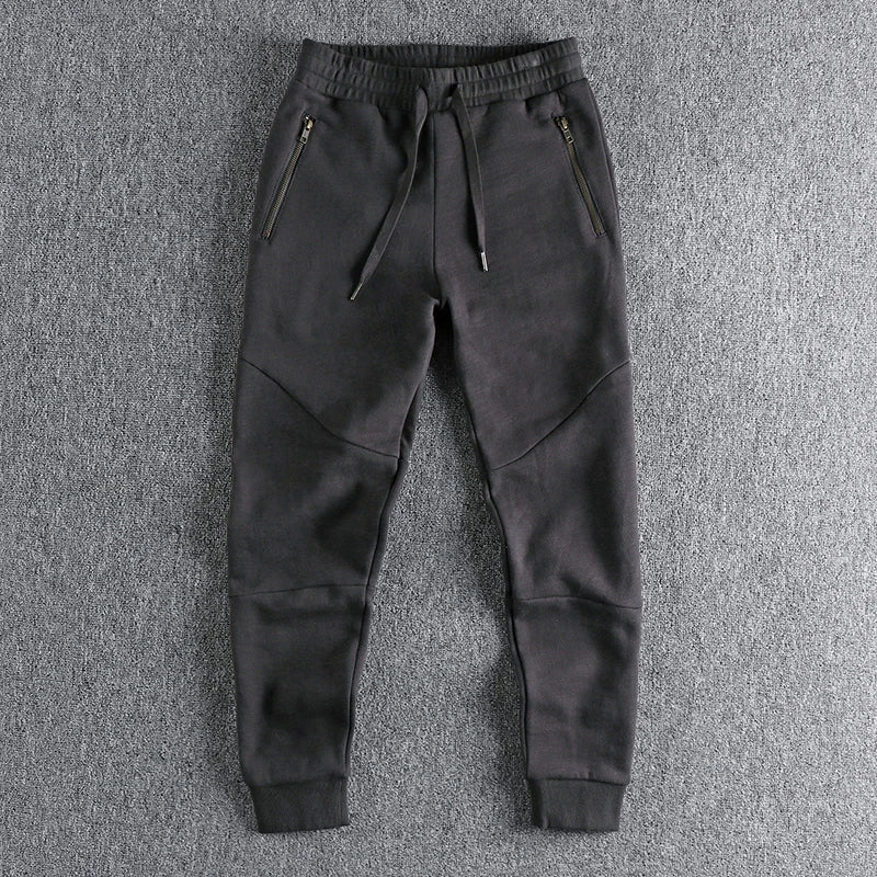 Autumn Winter American Retro Thick Sweatpants With Velvet Men's Pure Cotton Washed Heavyweight Knitted Sports Ankle-tied Pants