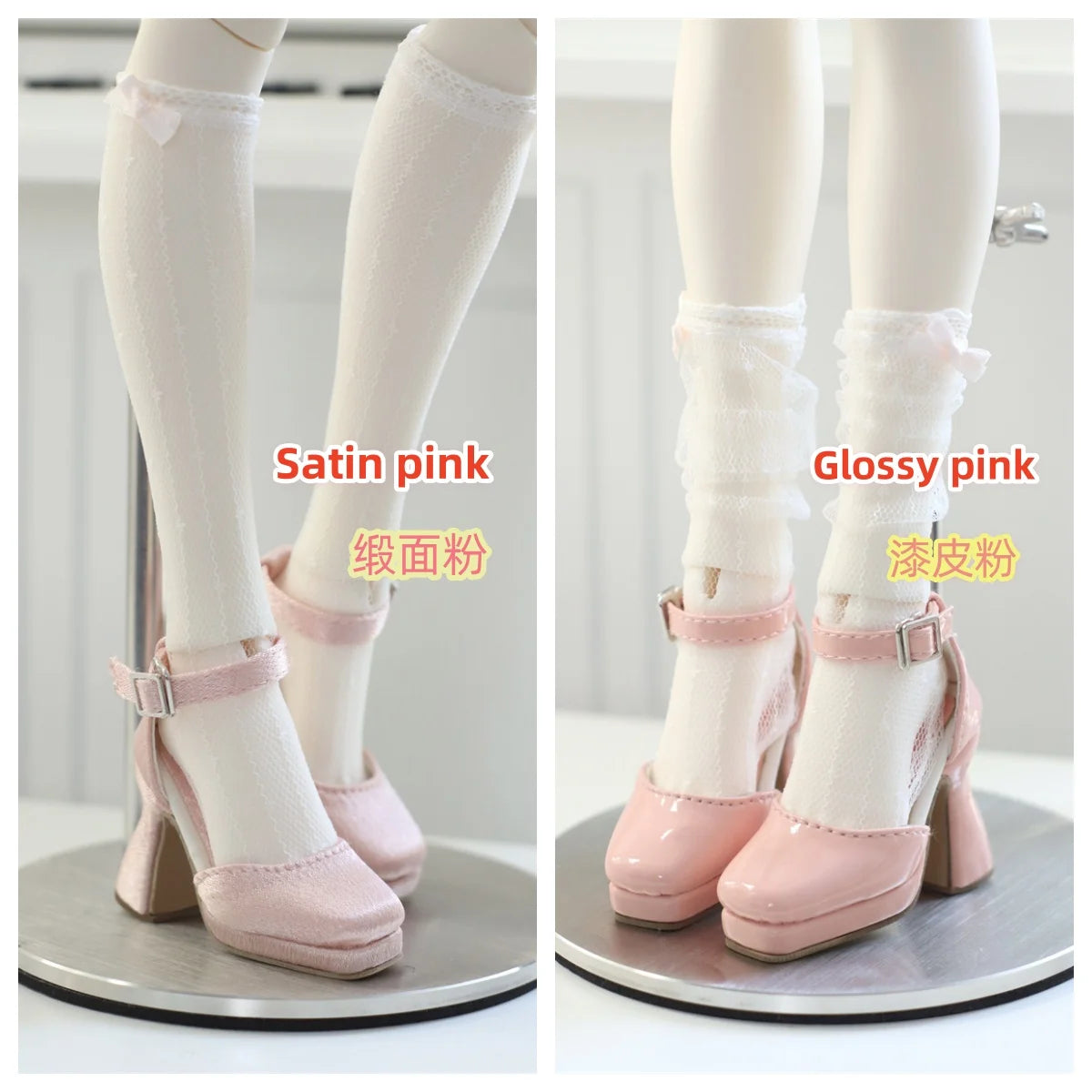 BJD Doll Shoes Toys GL/DFH 1/4 Girls High Heels Square Toe Pink White Black Soft Silk Elegant Glossy Leather Doll Accessories