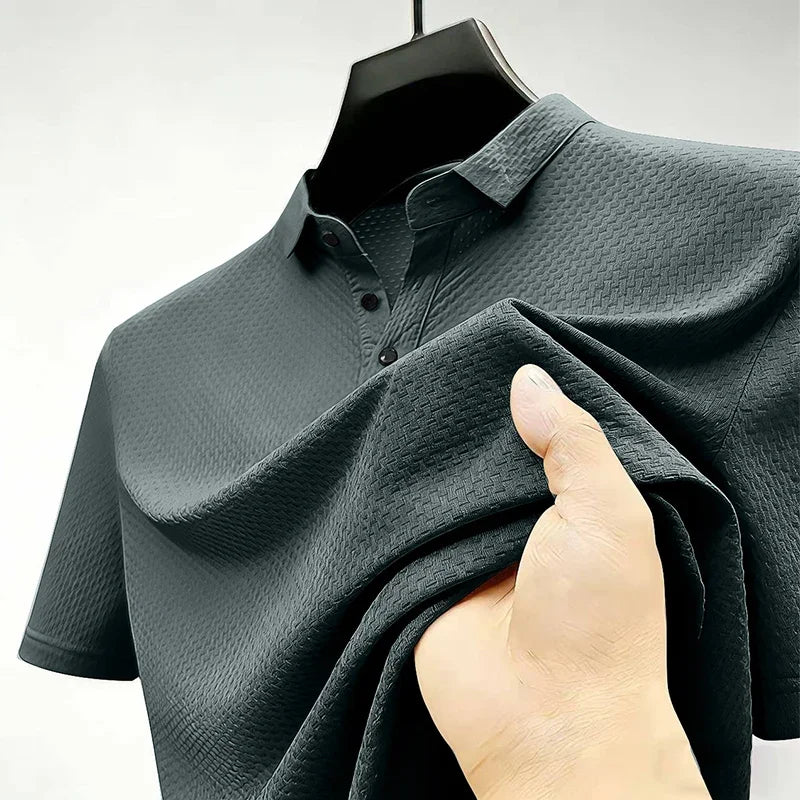 Men's Solid Color Short Sleeve Polo Shirt With Waffle Weave Design Fashionable Turn Down Collar Base Layer Ideal  Hiking Running
