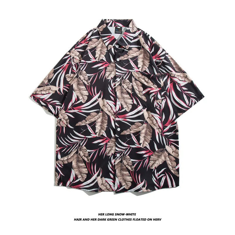 Men's Hawaiian Polyester Summer Short Sleeve Shirt Tropical Leaf 3D Pattern Printing Beach Male Shirts Casual Blouse For Men