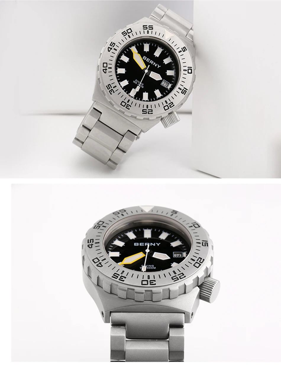 BERNY Automatic 30ATM Diver Men Watch Mechanical Wristwatches Waterproof Male Top Super Luminous Sapphire Sport Diving Watches