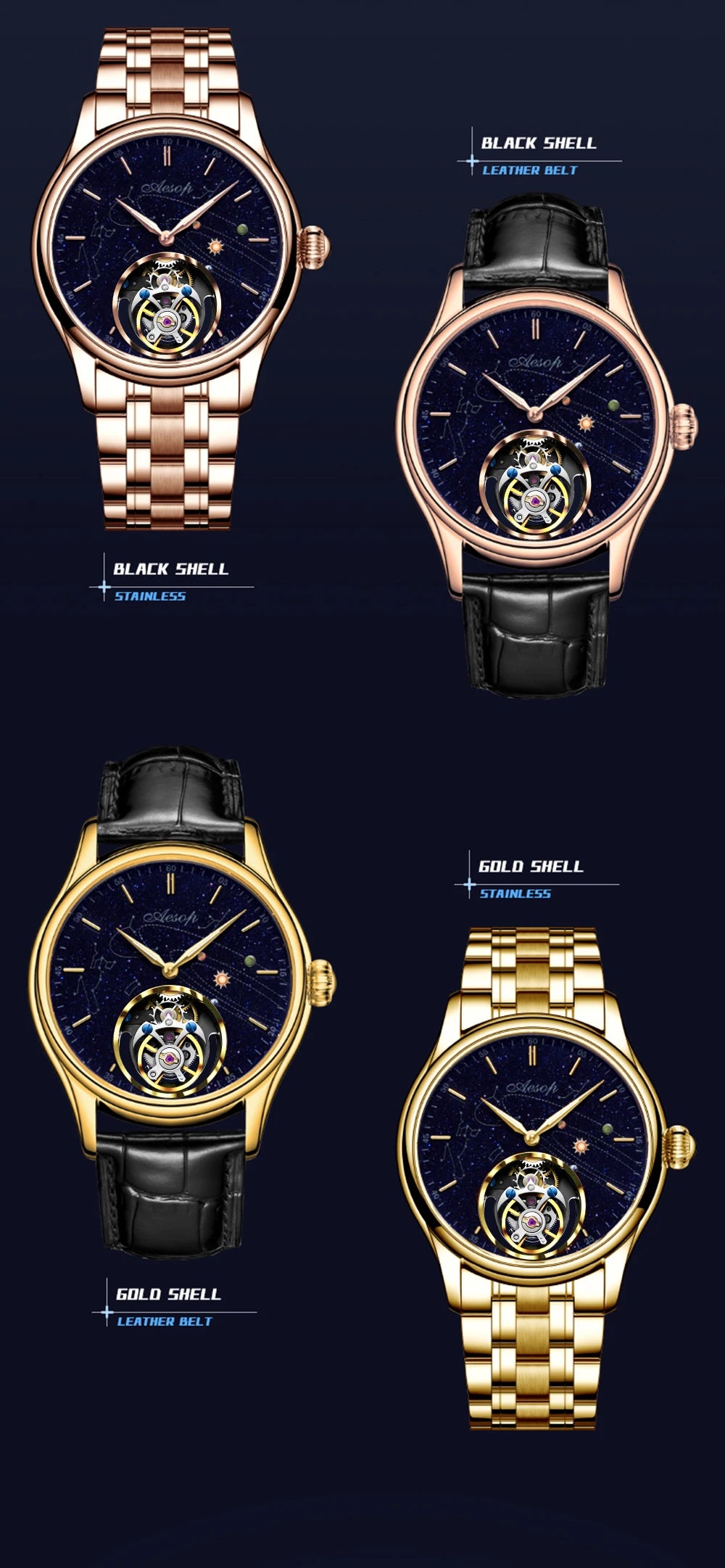 AESOP Flying Tourbillon Skeleton Mechanical Luxury Watches Waterproof Wristwatches Watch Brand For Men Movement Sapphire 2023