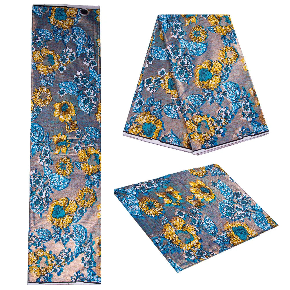 African Wax Print Fabric – 100% Cotton Ankara with Gold Foil Shimmer, 6 Yards/Roll, for Dresses, Headwraps & Fashion Garments