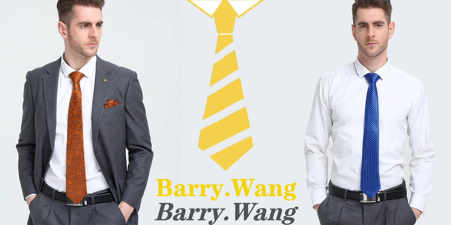 Exquisite Rust Red Silk Ties For Men Designer Pasiley High Quality Handkerchief Cufflinks Set Wedding Party Business Barry.Wang BAZAARHUBO