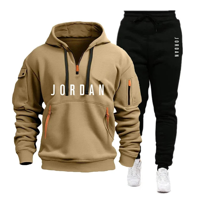 Autumn and winter men's sweatshirt set, fashionable and casual set, windproof thickened men's sportswear and pants 2-piece set