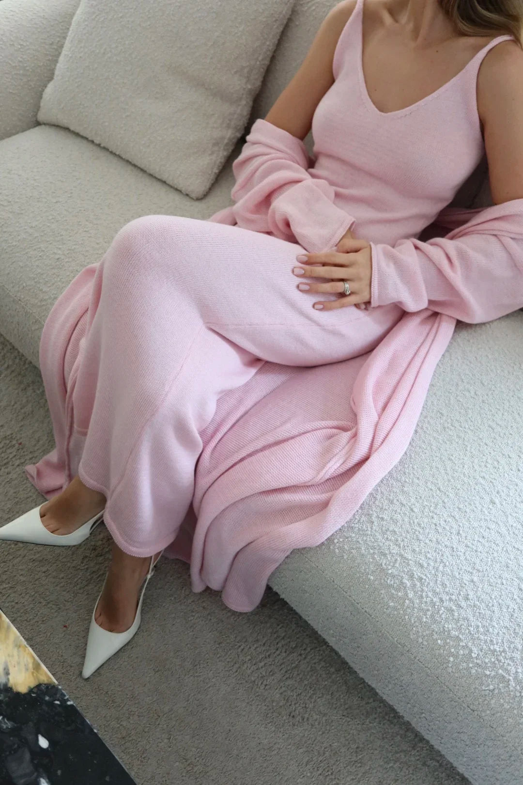 Hirsionsan Soft Loose Sets Women Three Pieces Long Sleeve Cardigan & Sexy Vest Dresses Elegant Female Hollow Outfits Tracksuit