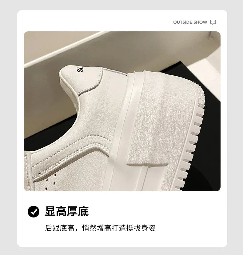2024 New White U Leather Women's Casual Woman Vulcanize Sneakers Breathable Sport Walking Platform Flats Running Shoes