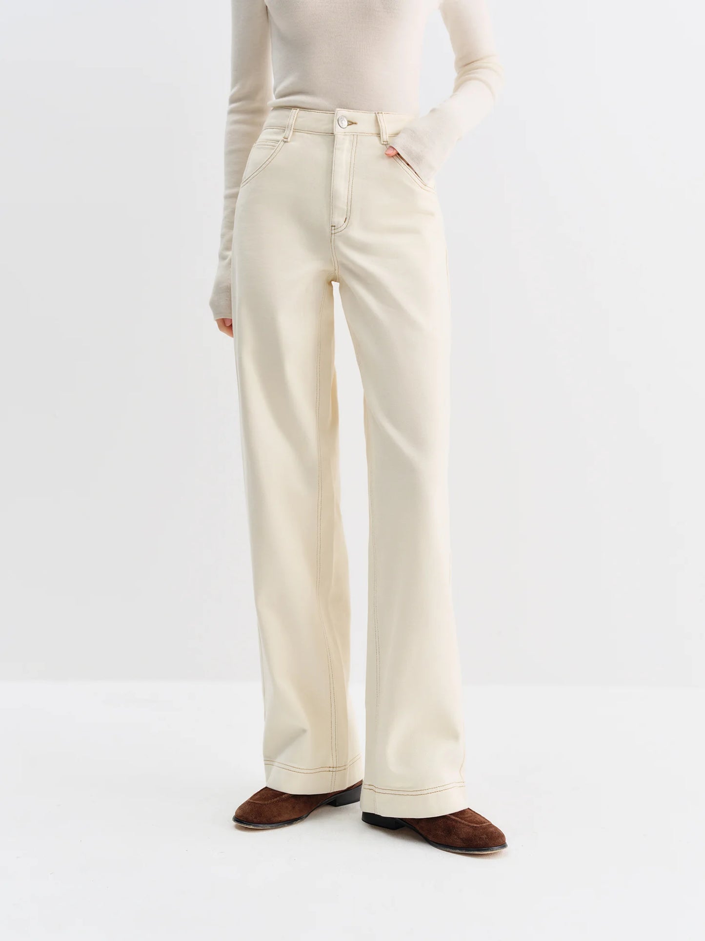 FSLE Straight High Waist Jeans for Women Winter Solid Simple All-match 2025 New Long and Short Versatile Pants Korean Style
