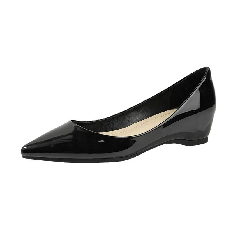 Fashion Flats Women Low Heels 5cm Internal Height Increasing Shoe Women Shoes Pointed Toe Patent Leather Office Driving Shoes