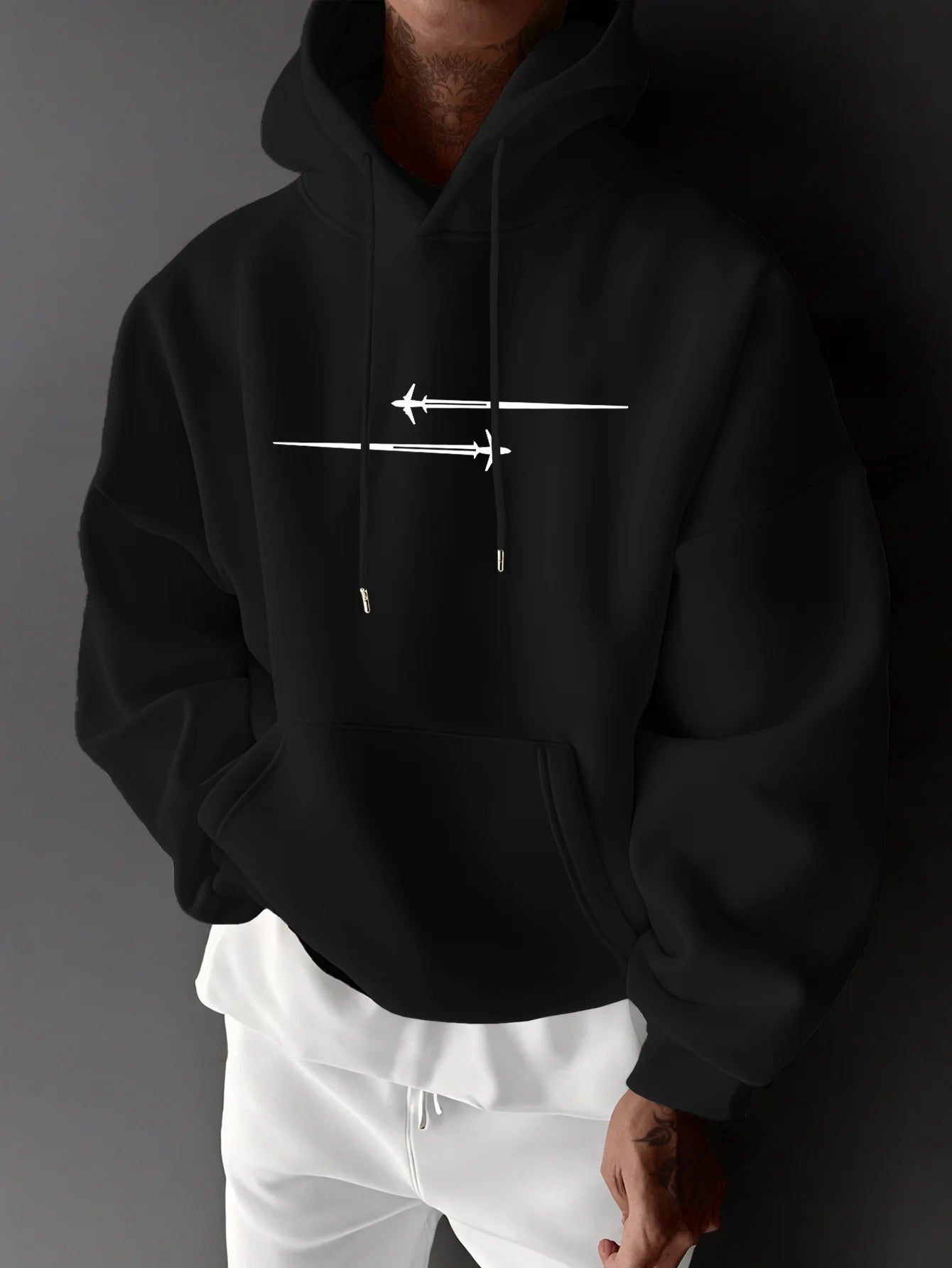 Men's top men's long sleeved round neck loose plus size autumn and winter hooded sweatshirt T-shirt top BAZAARHUBO