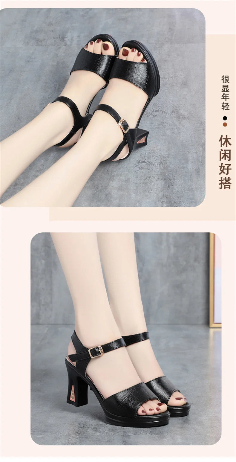 New Size 34-40  Summer Women Fashion Fish Mouth Platform High Heels Buckle Soft Bottom Sandals Waterproof Platform  Office Model
