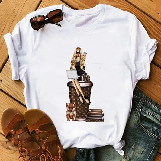 Fashion Print T-shirt Kawaii Melanin T Shirt Women Funny Black African Curly Hair Girl Graphic Tees Aesthetic Tshirt Female