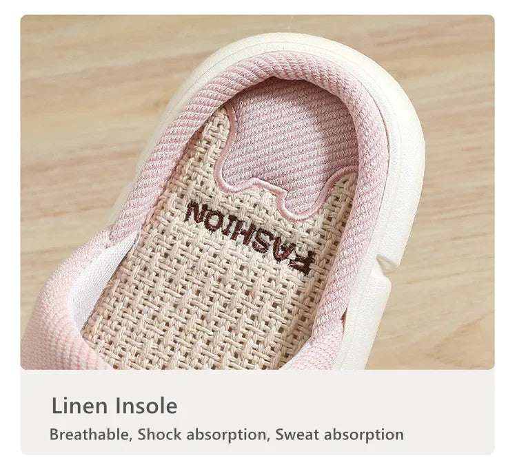 Couples Home Linen Slippers Women Indoor Soft Comfortable Bedroom Slides Men Leisure Non Slip House Shoes Platform Cotton Flats